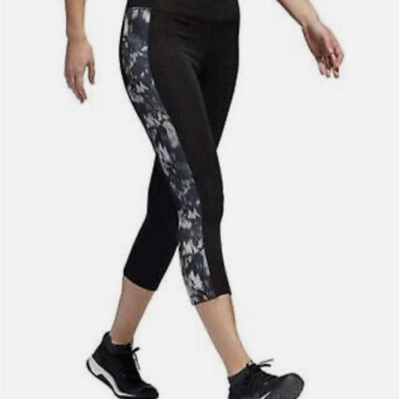adidas Pants - Adidas Climalite Glitch Print Cropped Tights Black Grey Inset Gym Pants Sz M